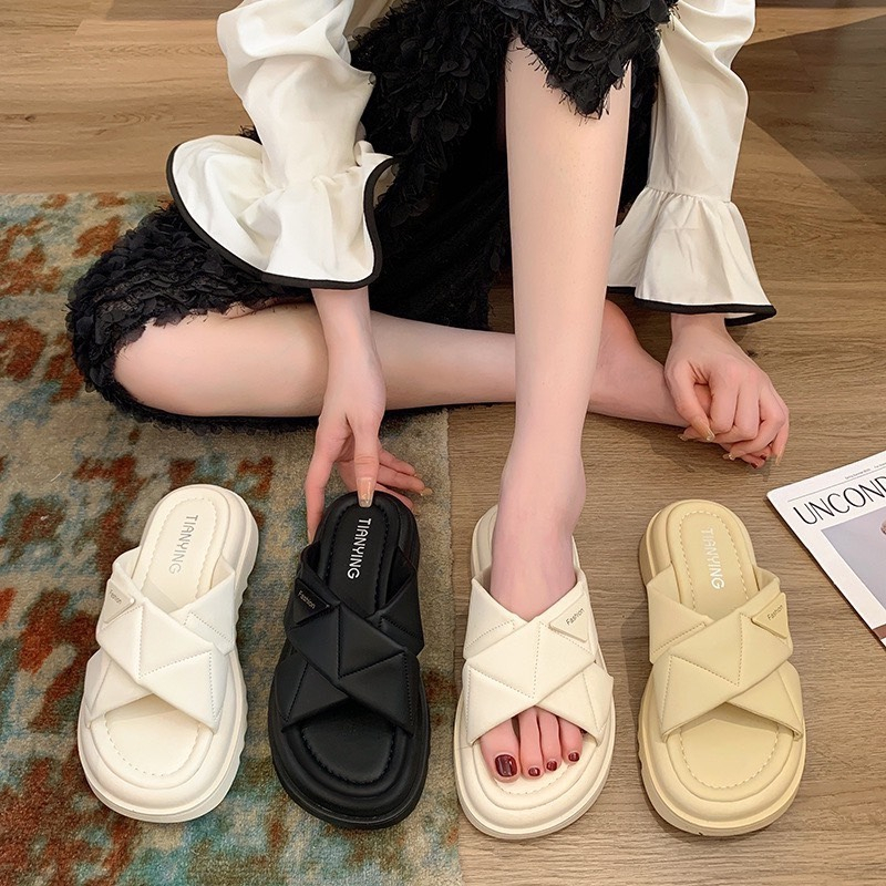 Dép Lê Quai Chéo, dép ulzzang quai chéo, dép quai ngang nữ đế cao hàng Quảng Châu | BigBuy360 - bigbuy360.vn