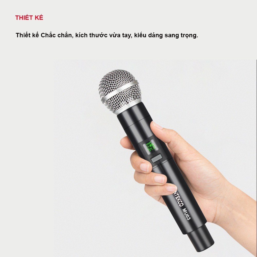 Micro hát karaoke pin sạc ONTEKCO MU03 không dây -  sạc ngay trên tay micro phù hợp mọi loa kéo, amply gia đình