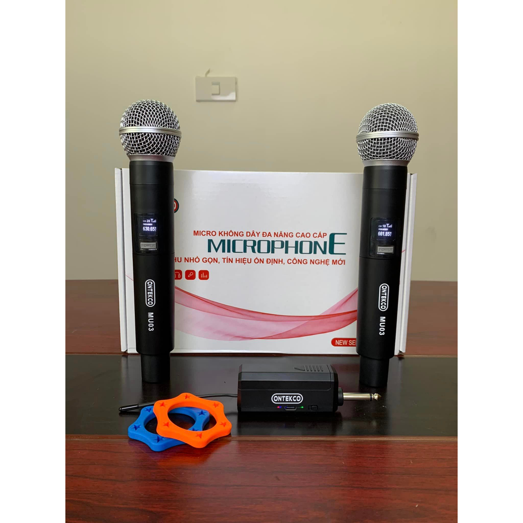 Micro hát karaoke pin sạc ONTEKCO MU03 không dây -  sạc ngay trên tay micro phù hợp mọi loa kéo, amply gia đình