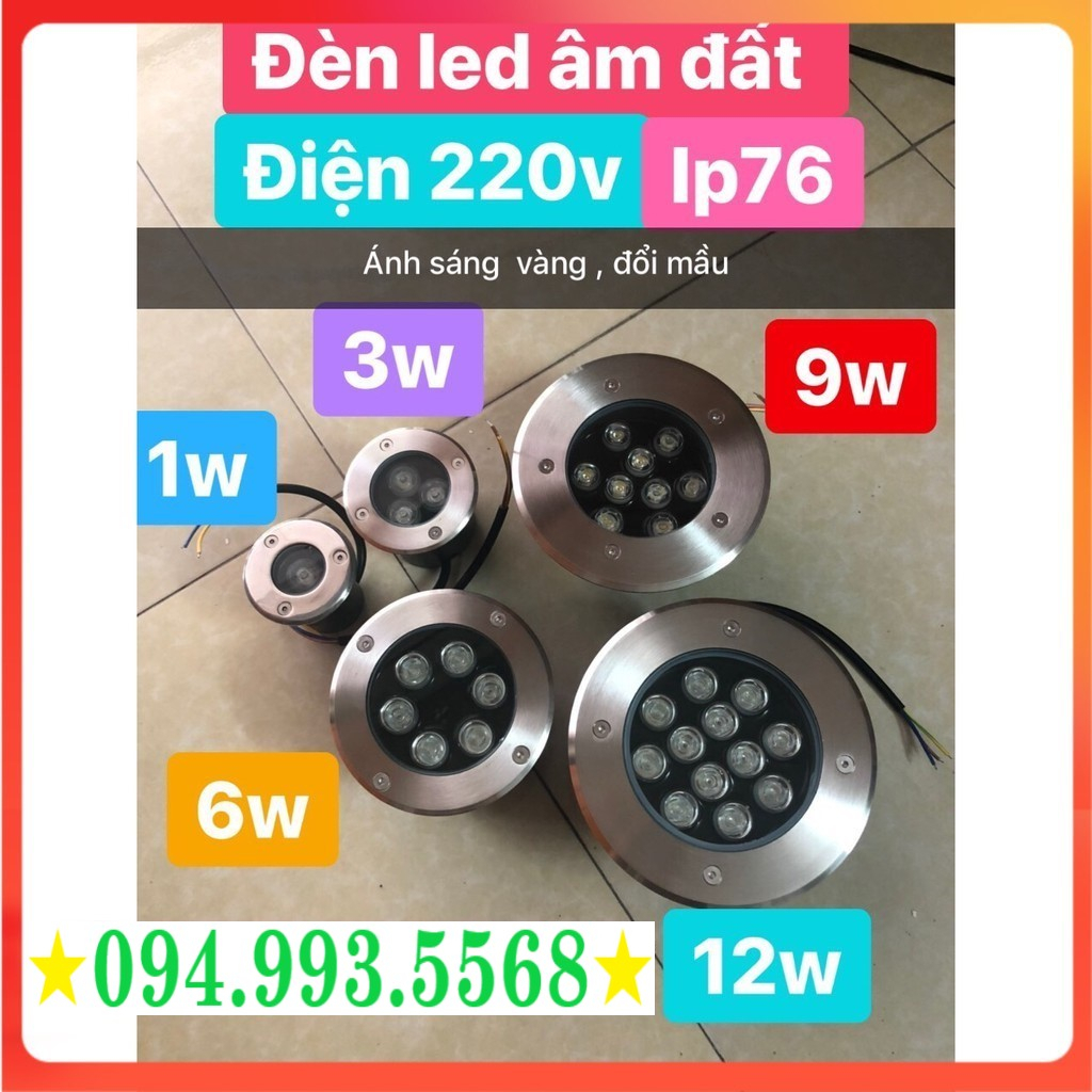 Đèn Led âm sàn âm đất sân vườn cao cấp IP76, đèn rọi bể cá trang trí chống nước 1w 3w 6w 9w 12w