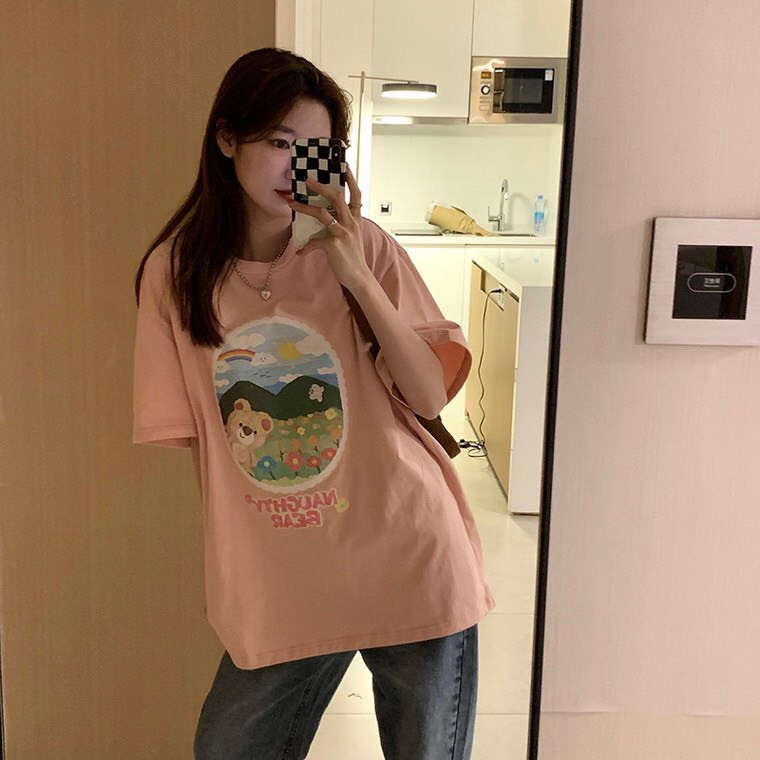 Áo thun nữ tay lỡ SAM CLO freesize phông form rộng dáng Unisex - áo lớp, nhóm, couple in hình con gấu NAUGHTY BEAR