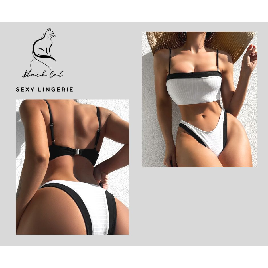 Bikini 2 mảnh phối màu đen trắng phong cách hiện đại BKN21