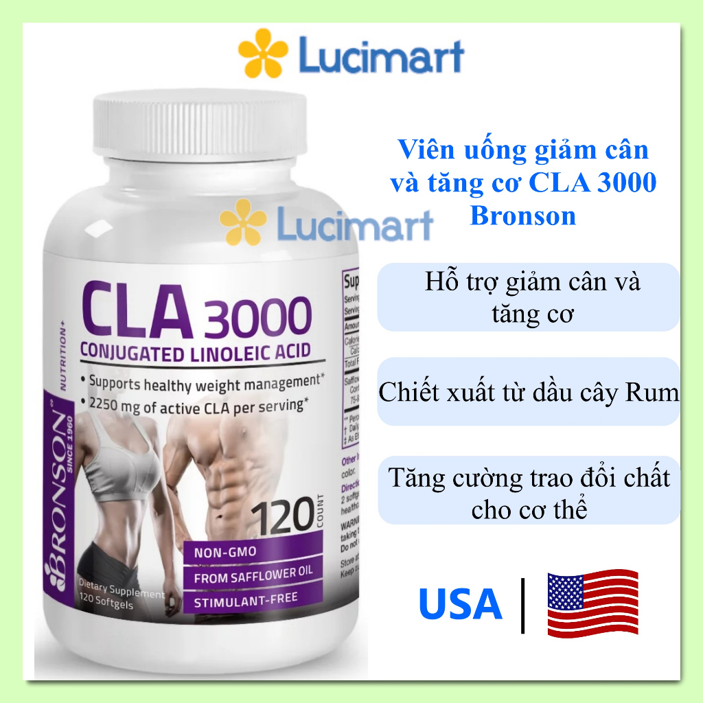 Viên uống giảm cân và tăng cơ CLA 3000 Bronson hộp 120 viên [Hàng Mỹ]