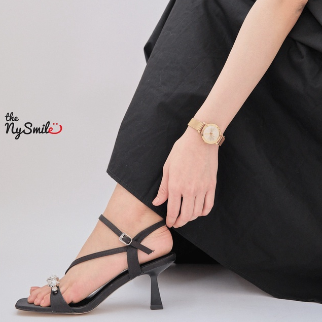 Giày sandal cao gót nữ 5P mũi vuông quai đính đá xeo lấp lánh sang chảnh - The NySmile - KETA