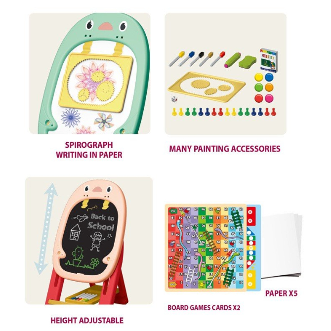 Bảng Vẽ Thông Minh 2 Mặt, Bảng Cánh Cụt Hút Nam Châm Kèm Phấn & Bút Màu 46 Chi Tiết Cho Bé - Embé Mỡ