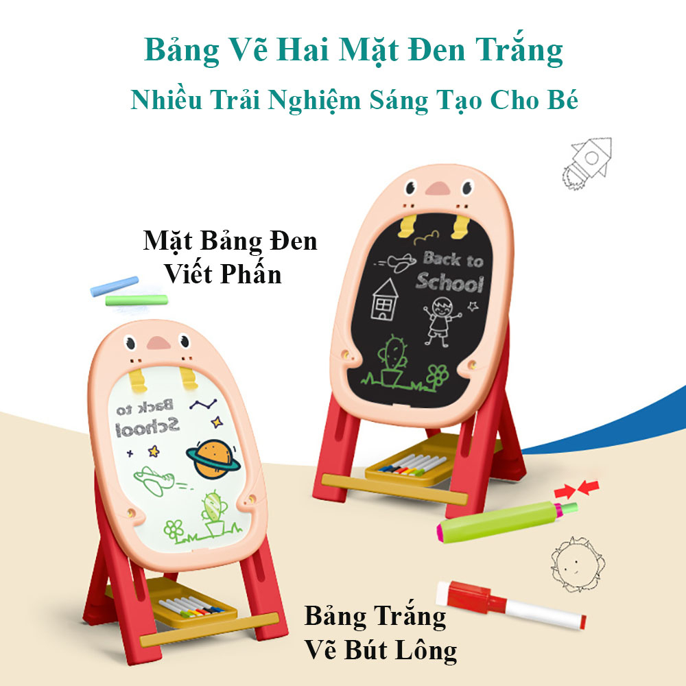 Bảng Vẽ Thông Minh 2 Mặt, Bảng Cánh Cụt Hút Nam Châm Kèm Phấn & Bút Màu 46 Chi Tiết Cho Bé - Embé Mỡ