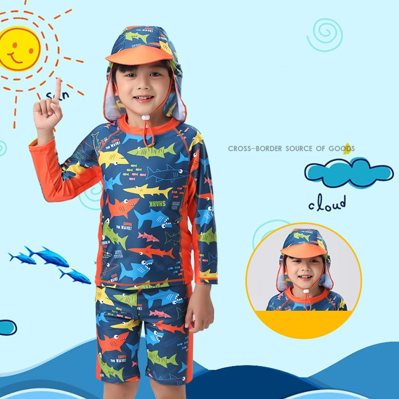 Đồ bơi cho bé trai quần áo rời tay dài 11-35kg