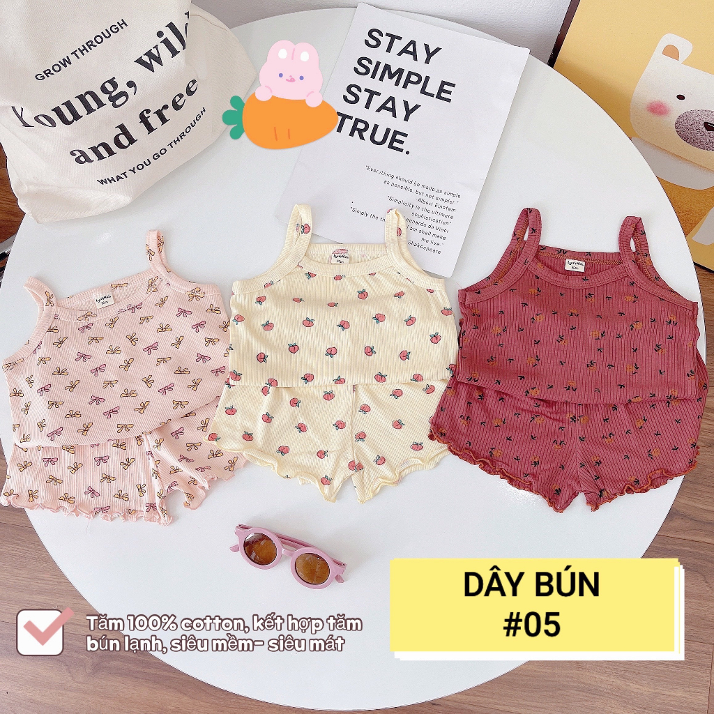 (SET 3 BỘ) đồ sơ sinh bé gái , bộ quần áo hai dây cho bé 6-13kg , chất liệu tăm lạnh , siêu mềm mát , co giãn , thấm hôi