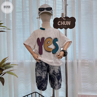 BS156 -  SET pull YES x short jean giấy loang cho Bé
