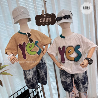 BS156 -  SET pull YES x short jean giấy loang cho Bé