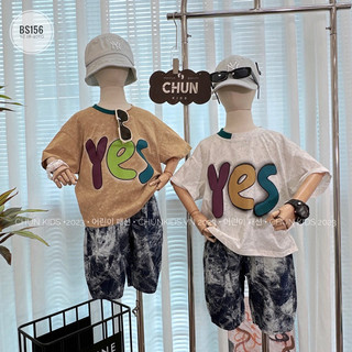 BS156 -  SET pull YES x short jean giấy loang cho Bé
