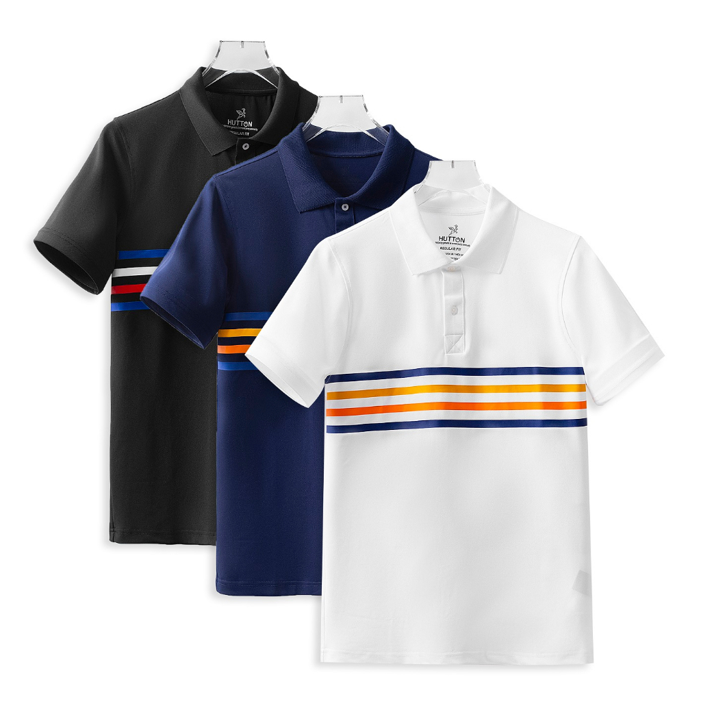 Aó Polo Thể Thao Nam HUTTON - Màu Đen, dáng trẻ trung lịch sự