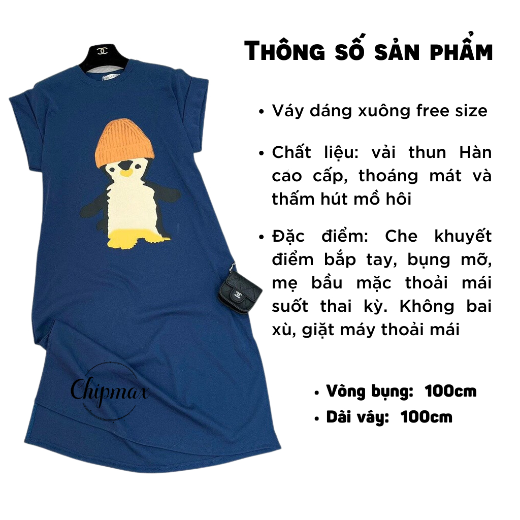 Váy Bầu Xinh Đầm Bầu Dáng Dài Cộc Tay Váy Suông Vải Thun Lạnh Chim Cánh Cụt Mùa Hè Mềm Mịn Nhẹ Mát - VB3