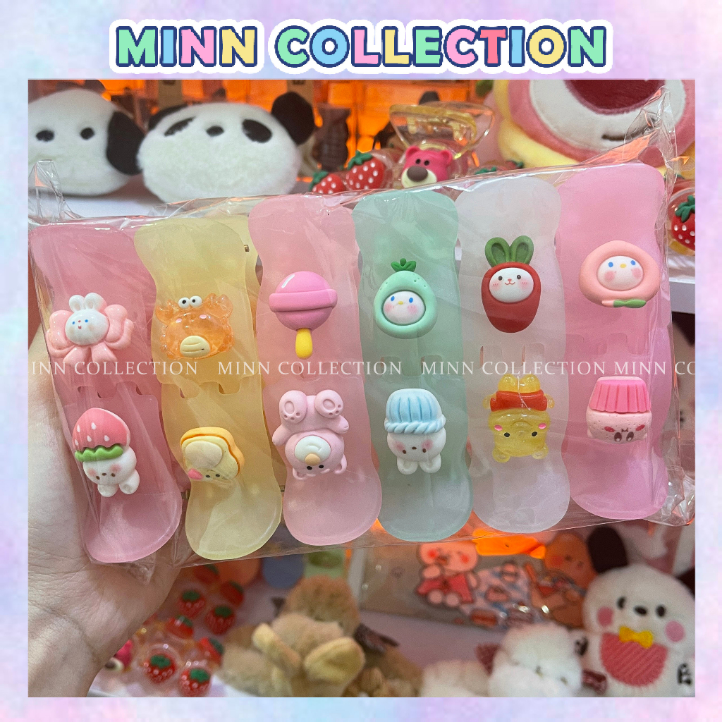(Lốc 12 cái) Kẹp tóc càng cua 3 răng, 5 răng nhám mờ màu pastel đính charm ngẫu nhiên cực xinh
