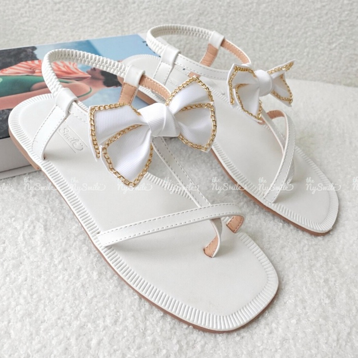 Sandal nữ quai hậu đế bệt xỏ ngón quai chéo phối nơ dễ thương The NySmile - MABEL