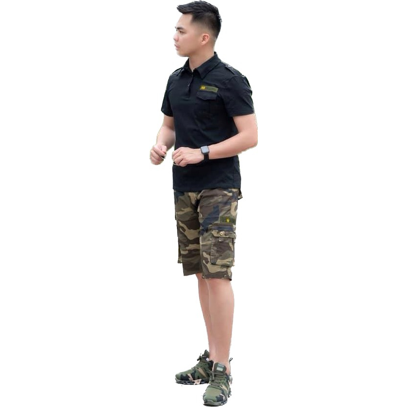 {HCM}_Bộ Nam Lính.Bộ Lính Nam Màu Đen Đậm .Bộ Quần Short Túi Hộp & Áo Thun Polo Lính Nam Đẹp_THỦY TIÊN SHOP
