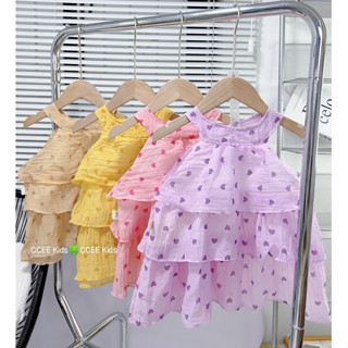 Váy Bé Gái Chất Đũi Mềm Mát Cổ Yếm Hình Tim Phối Tầng Dáng Xuông Dài BaBoo Kids V046