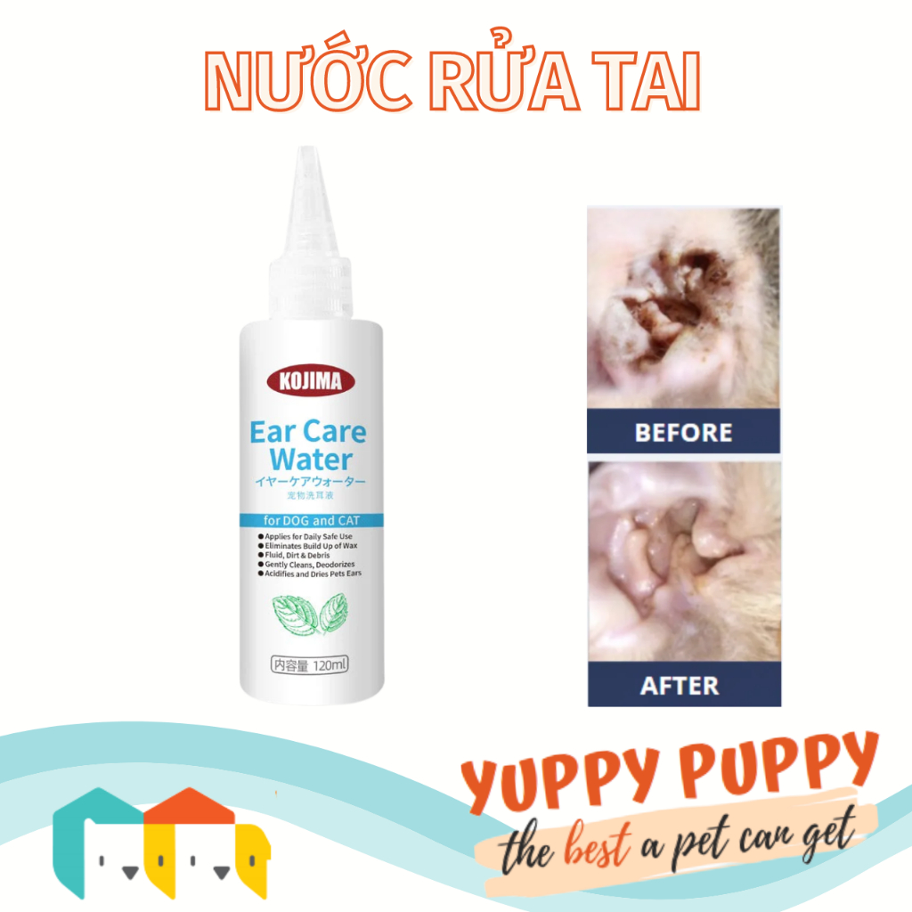 Kojima Dung dịch nước vệ sinh tai thiên nhiên cho chó mèo/ thú cưng 120ML