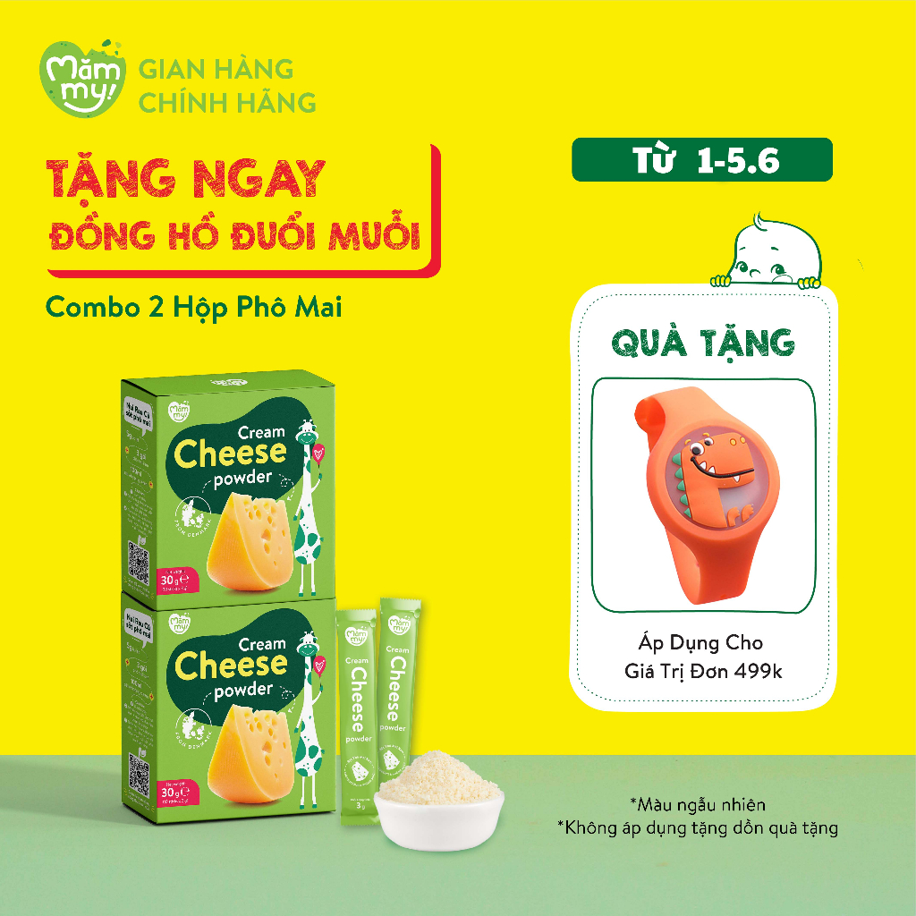 Set 2 hộp phô mai tách muối Mămmy dạng bột rắc cơm, cháo cho bé ăn dặm bổ sung canxi tăng chiều cao, hộp 10 ống 3g