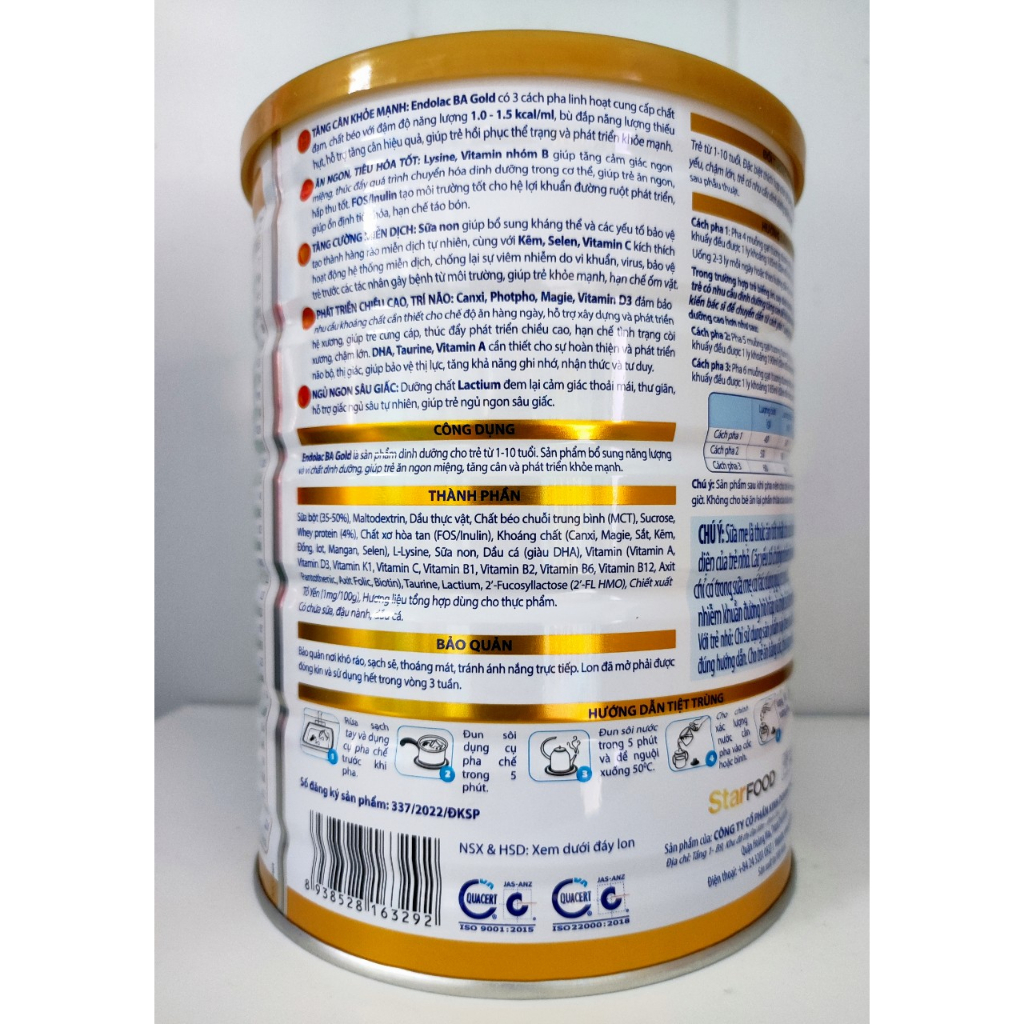 Sữa Endolac gold BA - cho trẻ biếng ăn, suy dinh dưỡng  - date 7/2025