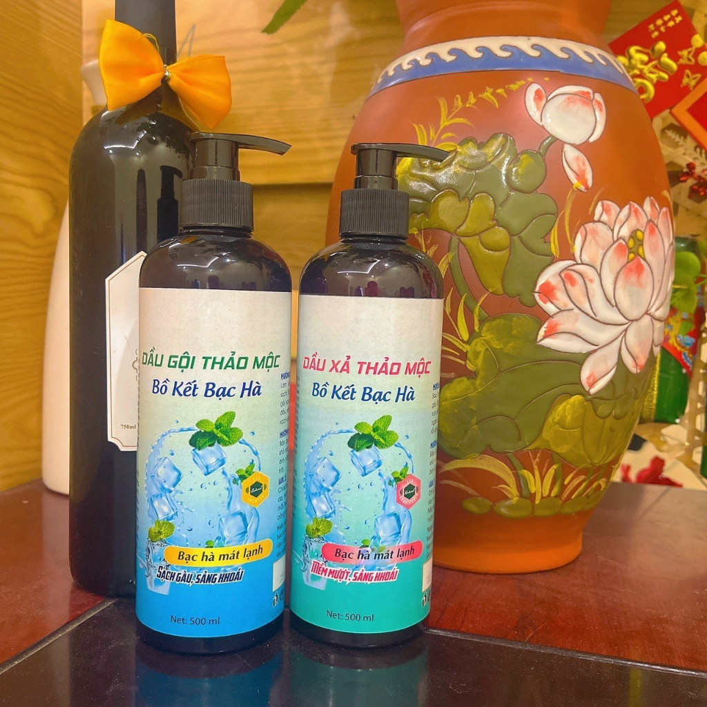 Dầu gội thảo dược bồ kết bạc hà 500ml- 1000ml mượt tóc, mát lạnh, sạch gàu