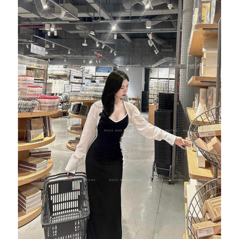 Set đầm 2 dây viền kèm khoác cadigan - CarotShop