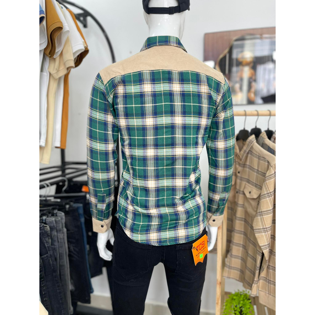Áo sơ mi nam tay dài sọc caro với chất liệu nỉ cotton mềm, phong cách thời trang SM45