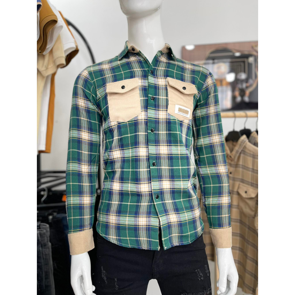 Áo sơ mi nam tay dài sọc caro với chất liệu nỉ cotton mềm, phong cách thời trang SM45