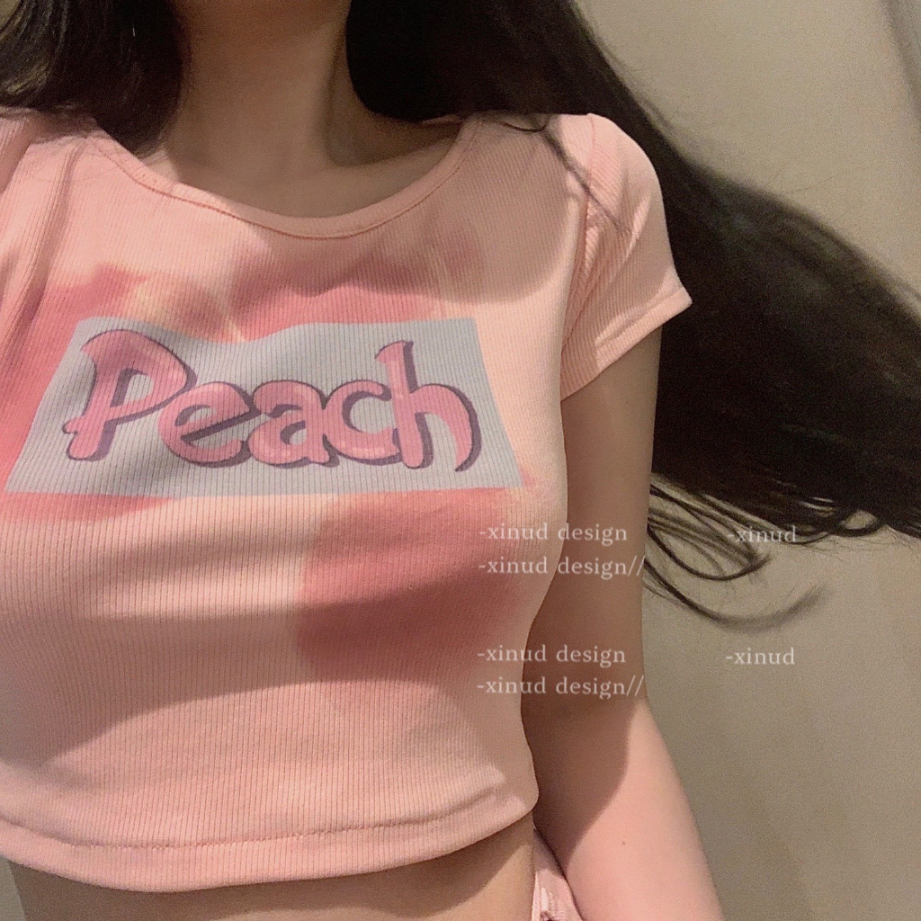 Áo Croptop Kiểu Quả Đào Peach Hồng Nhạt cute