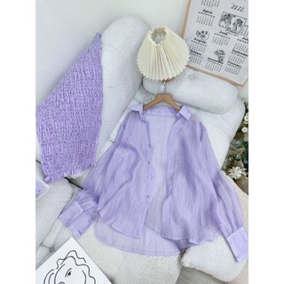 set đầm cúp ngực nhúng thun + sơ mi