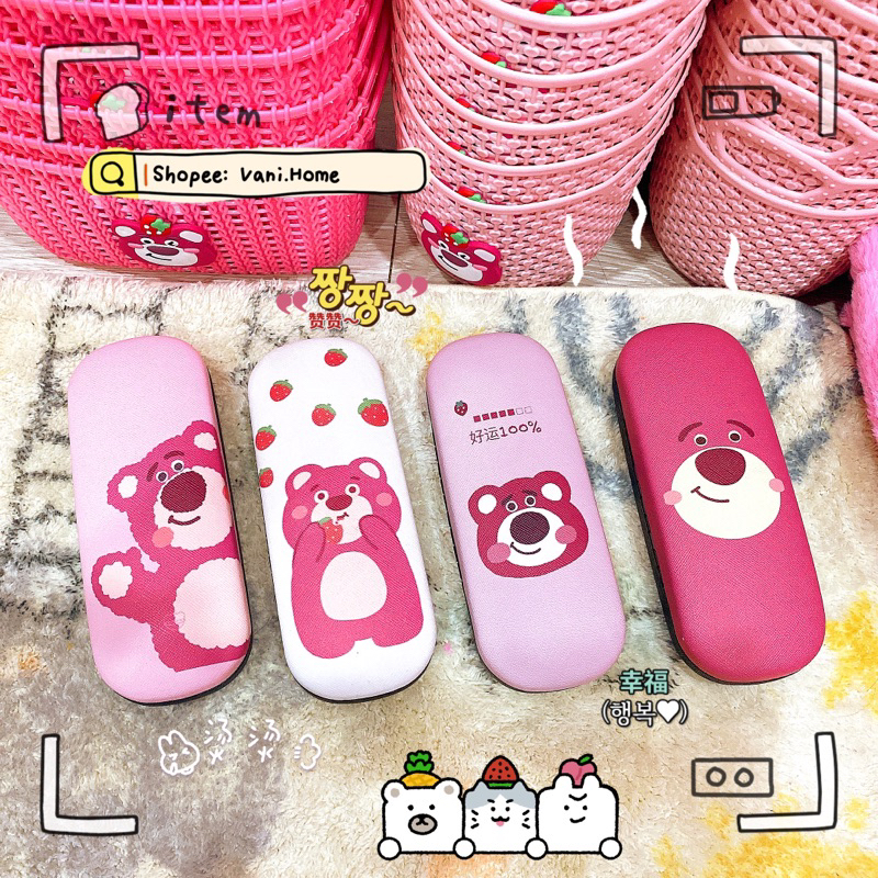 Hộp đựng mắt kính dễ thương hoạ tiết gấu dâu Lotso xinh xắn cho học sinh, sinh viên - Hộp đựng kính cận cute gấu hồng