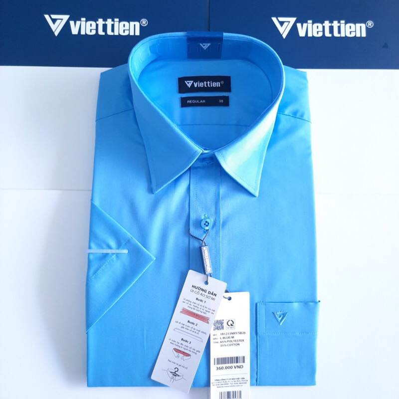 Áo sơ mi tay ngắn việt tiến màu xanh blue