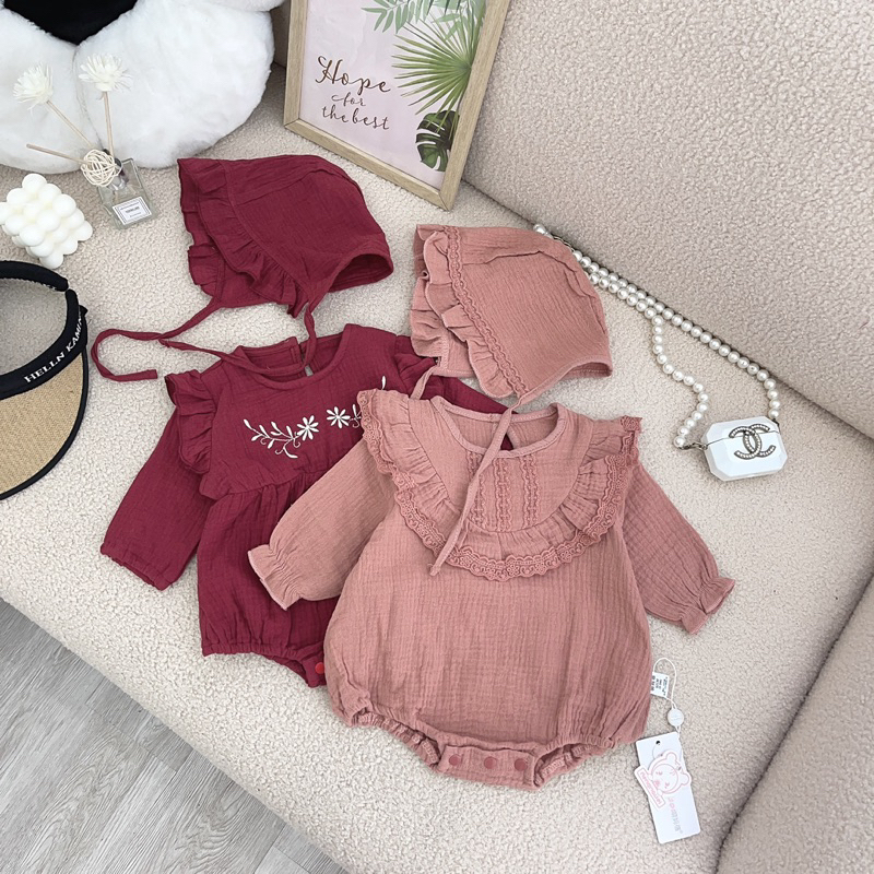 Body Đũi Xô, Dài Tay tặng Mũ cho bé Gái Hàng QCCC mã 810 - 876