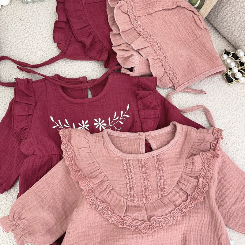 Body Đũi Xô, Dài Tay tặng Mũ cho bé Gái Hàng QCCC mã 810 - 876