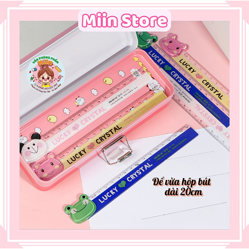 Thước Kẻ Trong Suốt Đầu Hình Con Vật Bằng Nhựa Mica Đo Độ Dài 15cm Hình Mèo Ếch Thỏ Gấu Panda Dễ Thương