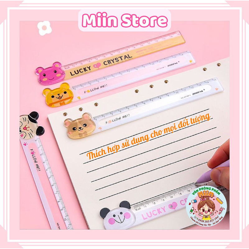 Thước Kẻ Trong Suốt Đầu Hình Con Vật Bằng Nhựa Mica Đo Độ Dài 15cm Hình Mèo Ếch Thỏ Gấu Panda Dễ Thương