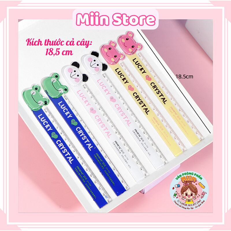 Thước Kẻ Trong Suốt Đầu Hình Con Vật Bằng Nhựa Mica Đo Độ Dài 15cm Hình Mèo Ếch Thỏ Gấu Panda Dễ Thương