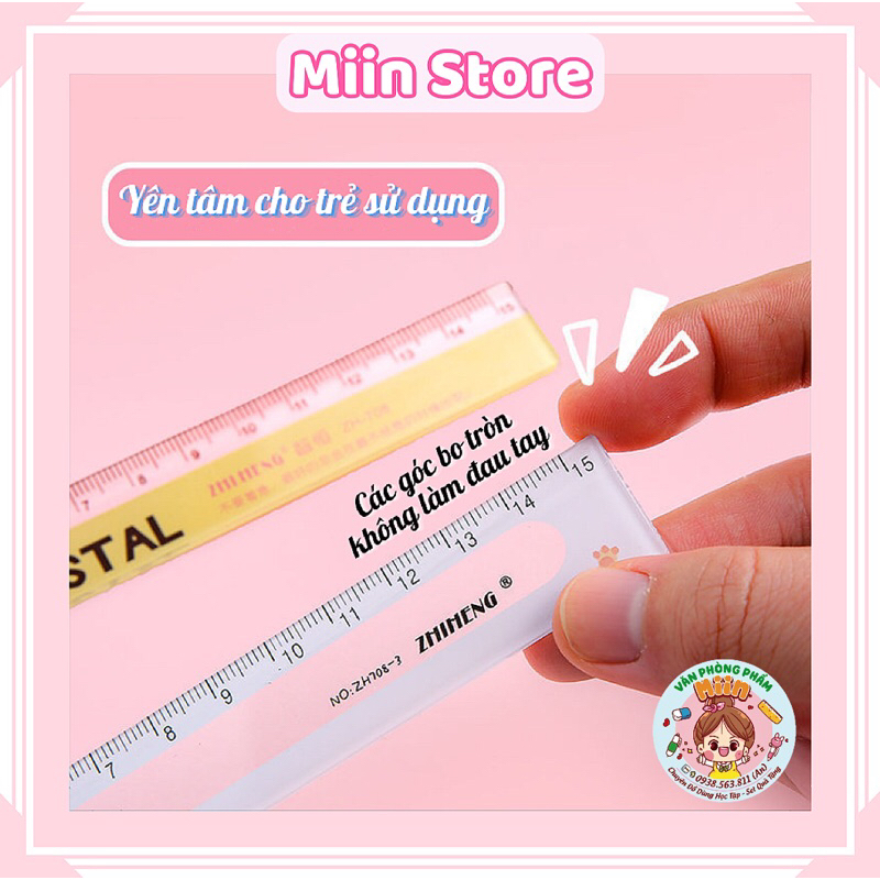 Thước Kẻ Trong Suốt Đầu Hình Con Vật Bằng Nhựa Mica Đo Độ Dài 15cm Hình Mèo Ếch Thỏ Gấu Panda Dễ Thương
