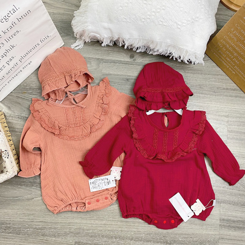 Body Đũi Xô, Dài Tay tặng Mũ cho bé Gái Hàng QCCC mã 810 - 876