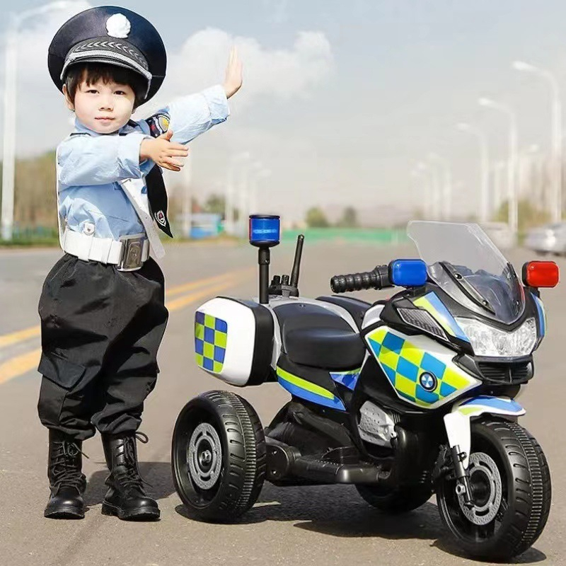 Xe Máy Điện Đạp Chân Ga Cảnh Sát Có 2 Bánh Phụ Cho Bé Có Nhạc Đèn Cho Bé 2-6 Tuổi