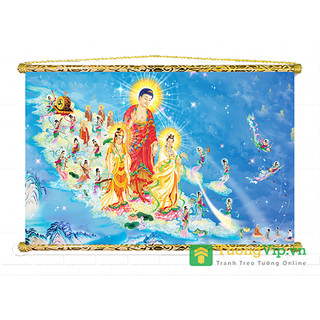 Tranh Liễn Phật Giáo - Tây Phương Tiếp Dẫn - Vải Canvas Cao Cấp