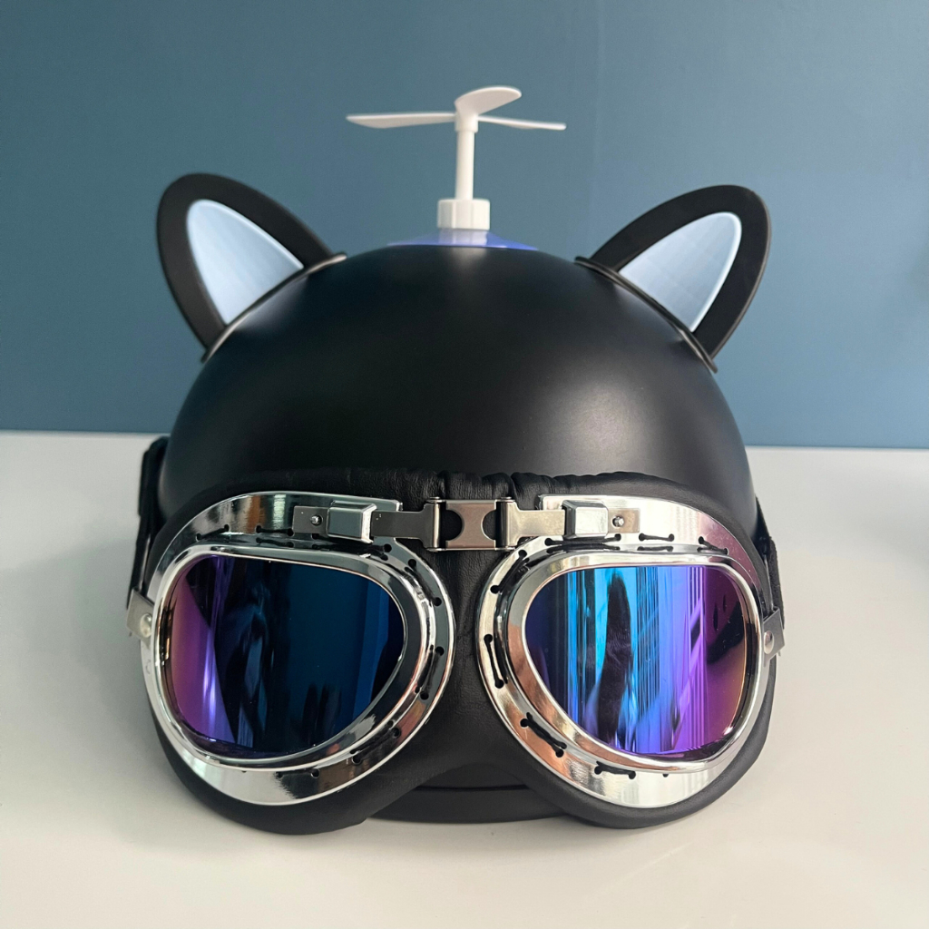 Mũ bảo hiểm nửa đầu kính phi công kèm tai mèo, tai gấu, chong chóng