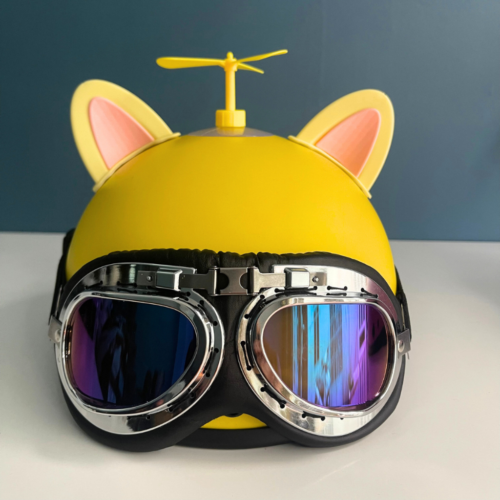 Mũ bảo hiểm nửa đầu kính phi công kèm tai mèo, tai gấu, chong chóng