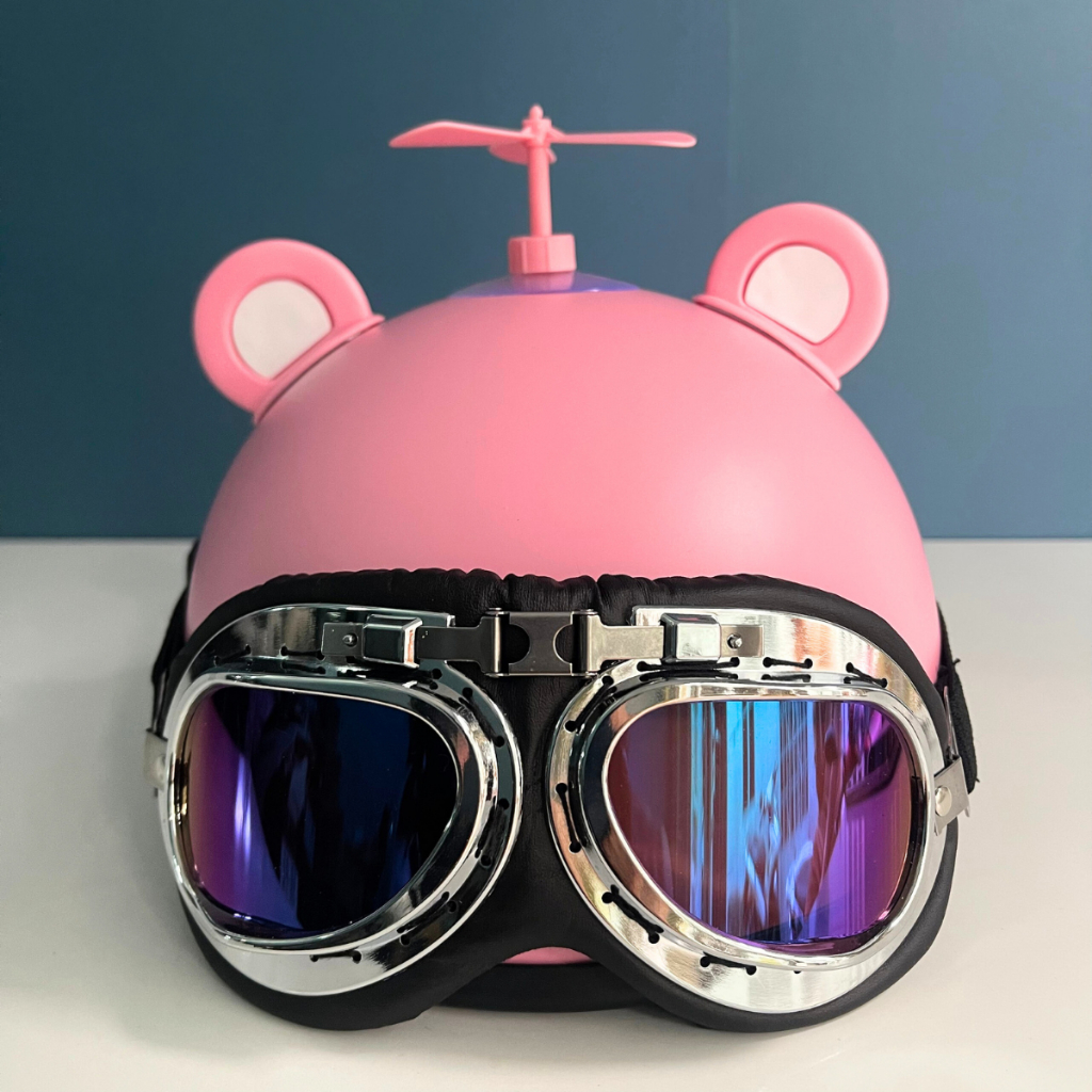 Mũ bảo hiểm nửa đầu kính phi công kèm tai mèo, tai gấu, chong chóng