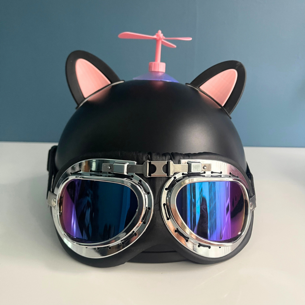 Mũ bảo hiểm nửa đầu kính phi công kèm tai mèo, tai gấu, chong chóng