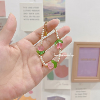 Vòng tay phối charm hoa Tulip cực xinh thép không gỉ Handmade Tulip Rosie Lookatme.workshop