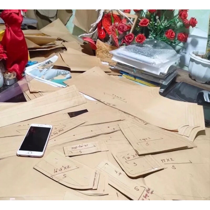 Rập giấy thiết kế may mặc, rập giấy set bộ pháp phục la hán tay liền nữ xinh, Rập giấy cắt sẵn