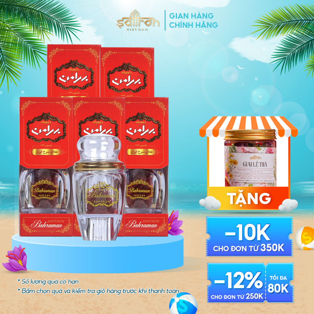 Combo 5 hộp Nhụy Hoa Nghệ Tây Saffron Bahraman 1gram/hộp