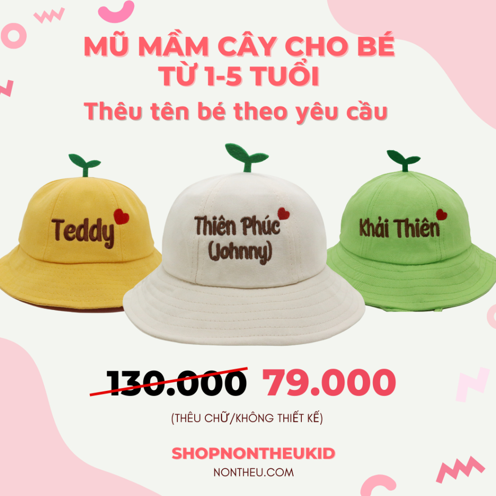 Mũ vành tròn bucket mầm cây dễ thương 1-4 tuổi- Thêu tên bé theo yêu cầu