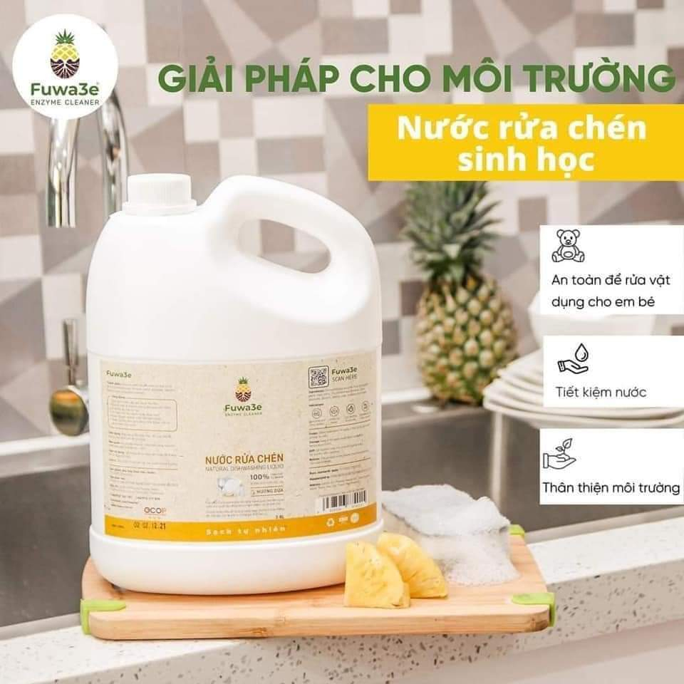 Nước rửa chén bát Fuwa3e hữu cơ Enzyme sinh học organic 3.8L an toàn cho bé bảo vệ da tay ,G-House shop